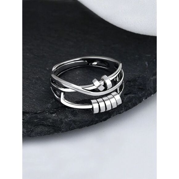 Silver Spinner Turnable Fidget Anxiety Ring Stress Adjustable Movable One Size - Picture 5 of 7